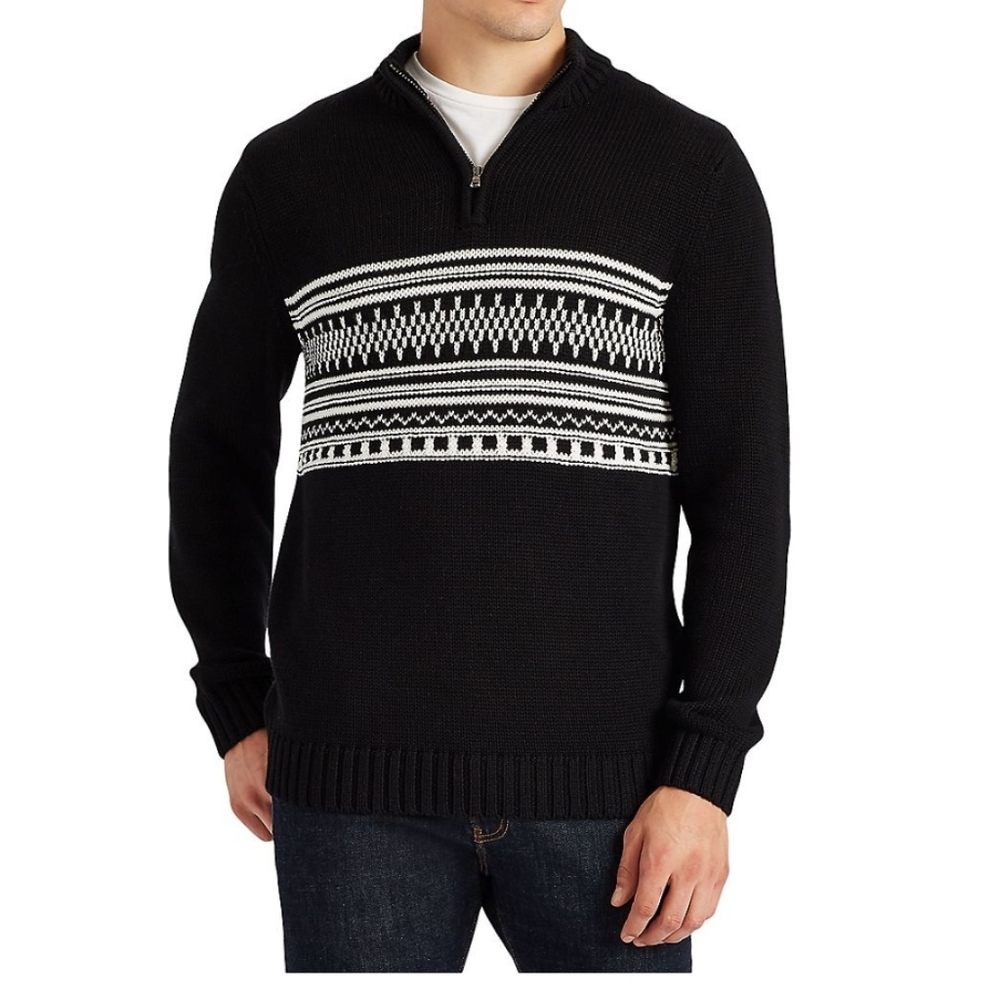Chaps Black Classic-Fit Mockneck Pullover Quarter-Zip Sweater